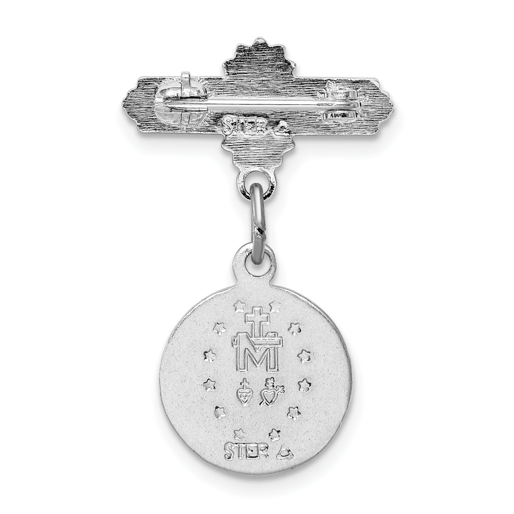 Sophia Jewelers Sterling Silver Miraculous Medal Pin with Enamel and Rhodium Finish