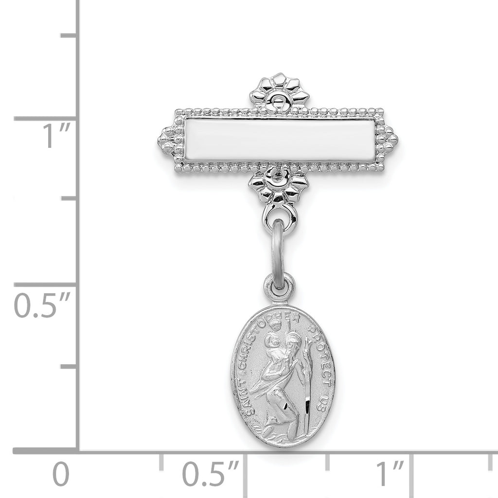 Sterling Silver 925 Rhodium-Plated Unisex Saint Christopher Medal Pin