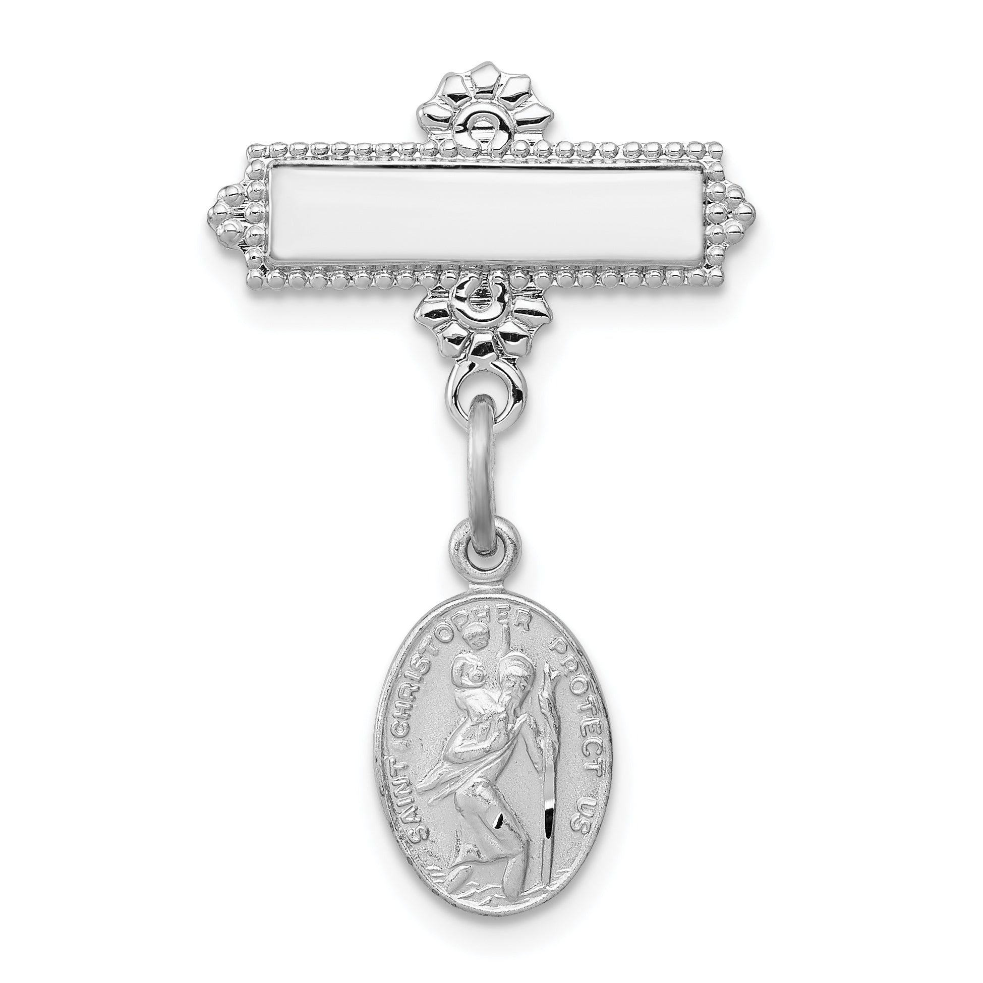 Sterling Silver Rhodium-plated Saint Christopher Medal Pin Main image