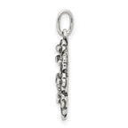 Sterling Silver 925 Antiqued Cross Pendant with Crown & Wreath Design
