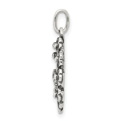Sterling Silver 925 Antiqued Cross Pendant with Crown & Wreath Design