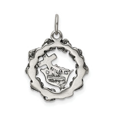 Sterling Silver 925 Antiqued Cross Pendant with Crown & Wreath Design