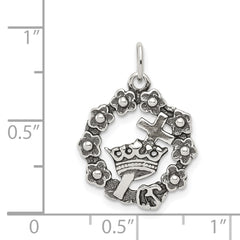 Sterling Silver 925 Antiqued Cross Pendant with Crown & Wreath Design