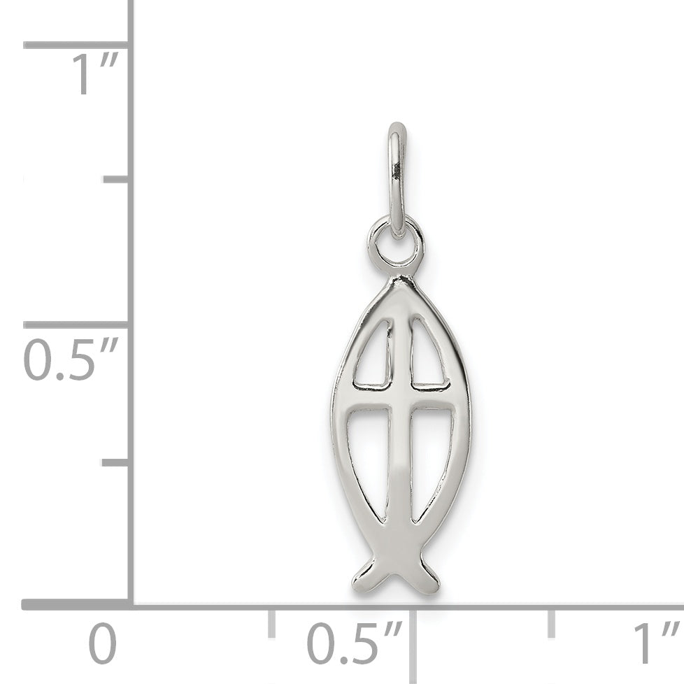 Sterling Silver 925 Ichthus Fish Cross Charm with Polished Anti-Tarnish Finish