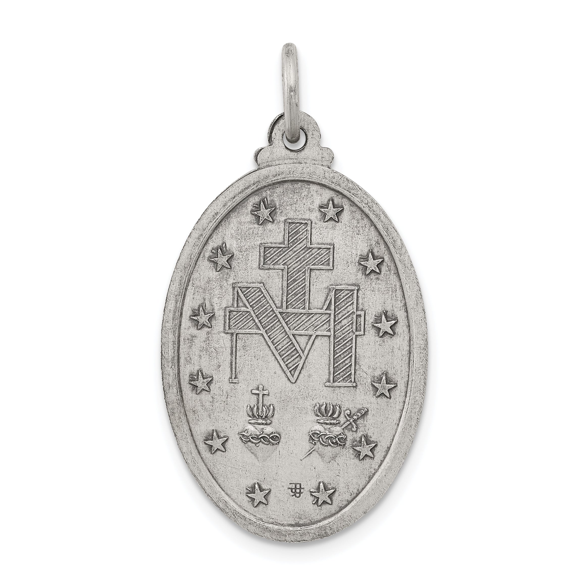 Sterling Silver 925 Miraculous Medal Pendant Antiqued Vintage Charm