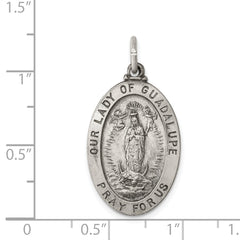 Sterling Silver 925 Antiqued Our Lady of Guadalupe Pendant Vintage Inspired