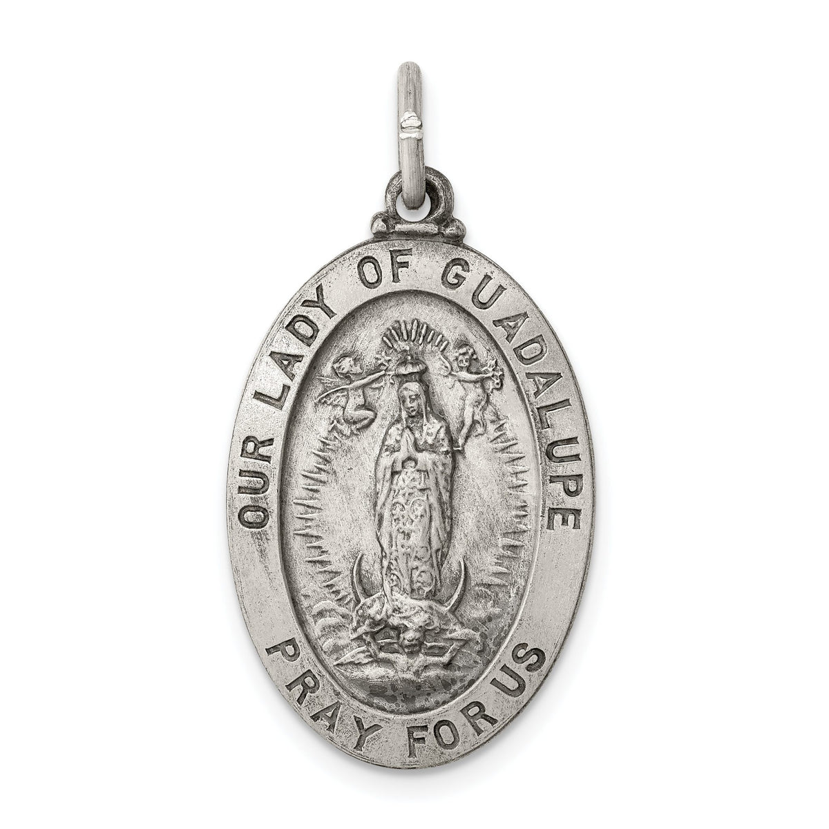 Our Lady of Guadalupe Medal in Sterling Silver, 31mm Antiqued - Sophia Jewelers Main image