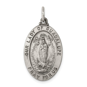 Our Lady of Guadalupe Medal in Sterling Silver, 31mm Antiqued - Sophia Jewelers