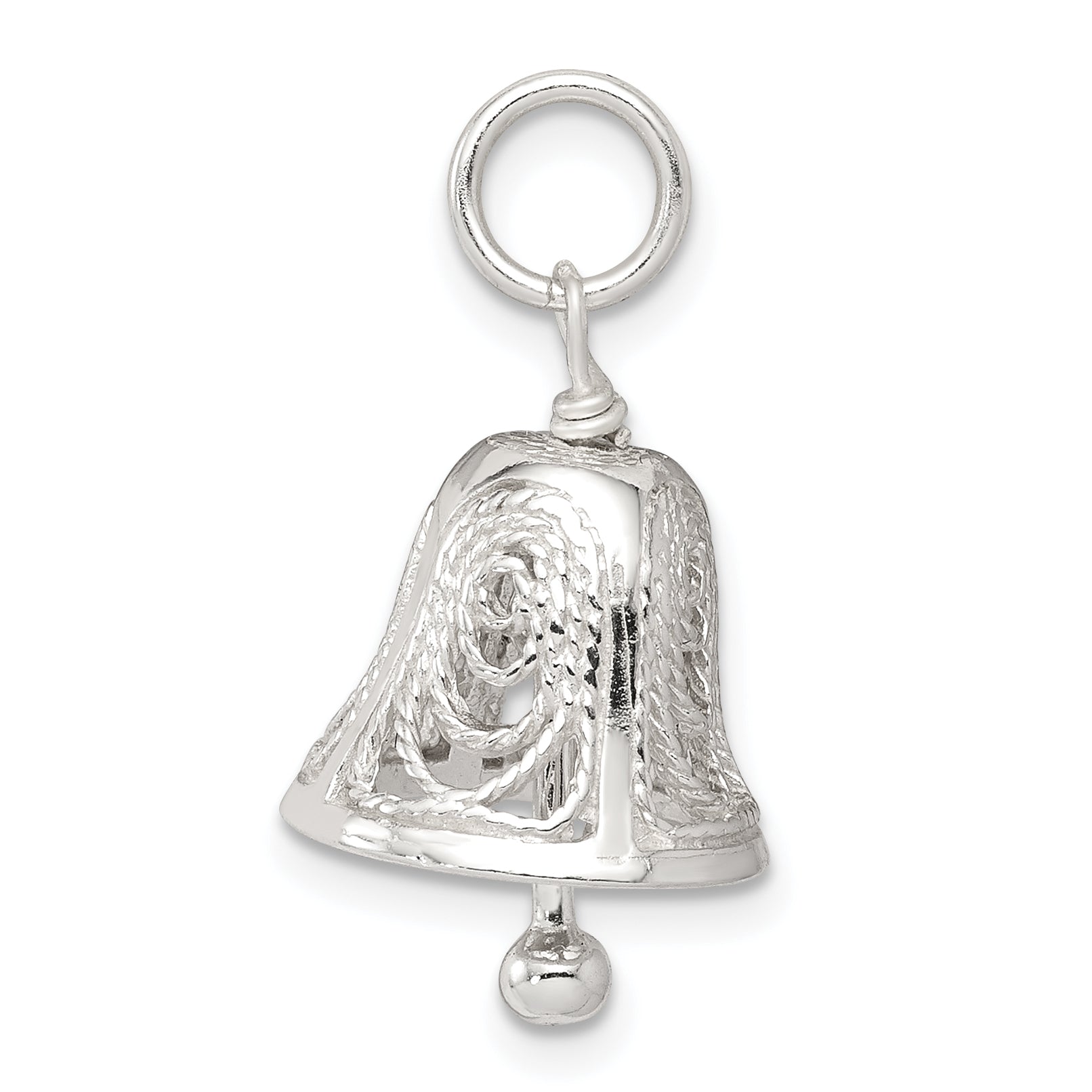 Sterling Silver 925 Rhodium-Plated Bell Charm with Polished Finish Secondary image