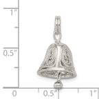 Sterling Silver 925 Rhodium-Plated Bell Charm with Polished Finish