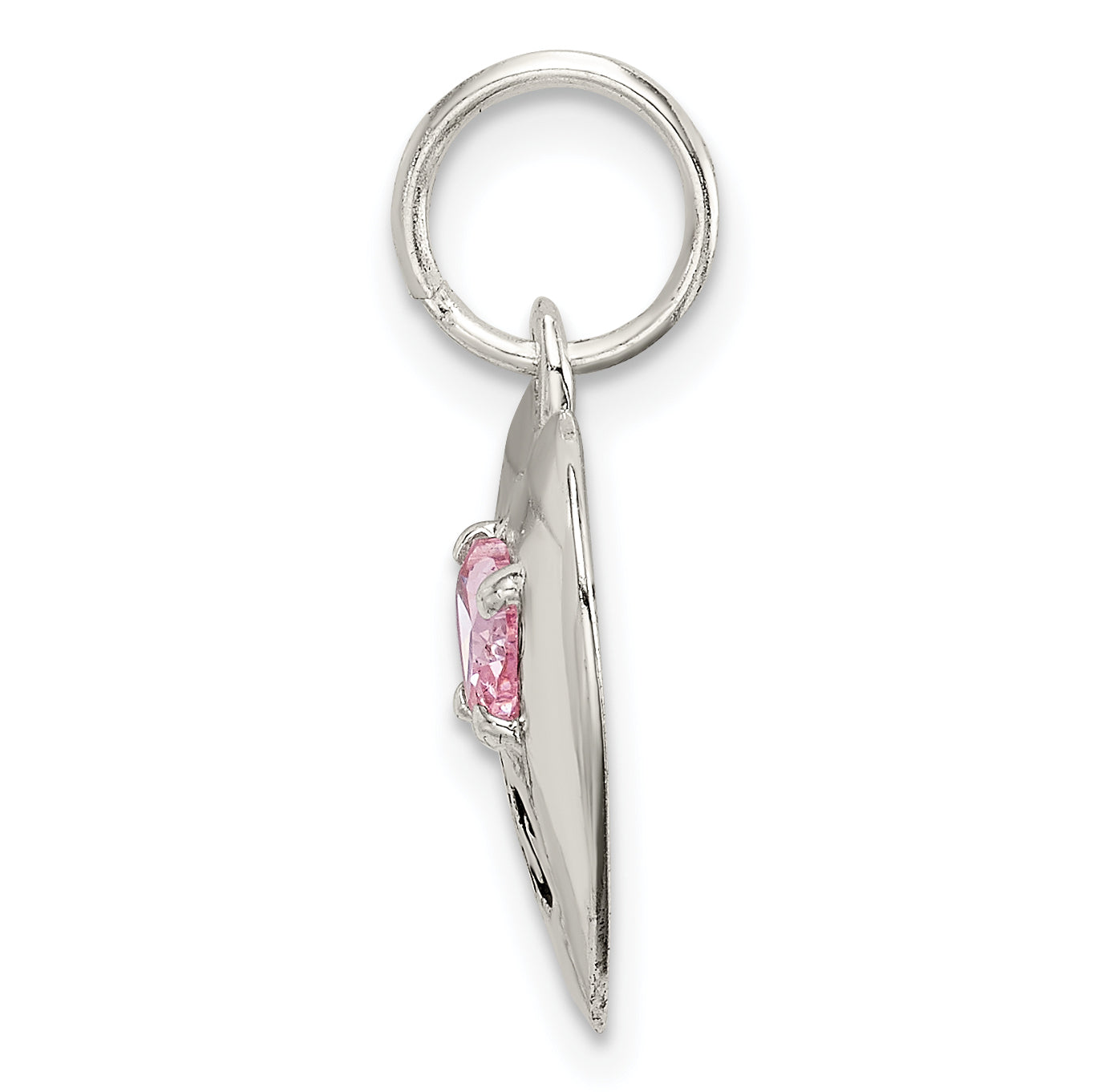 Sterling Silver Rhodium-Plated Big Sis Heart Charm with Pink CZ