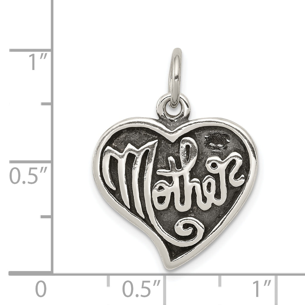 Antique Mother Heart Charm in Sterling Silver