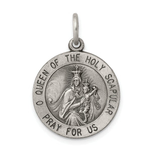Queen of the Holy Scapular Medal in Sterling Silver, 26mm Antiqued - Sophia Jewelers