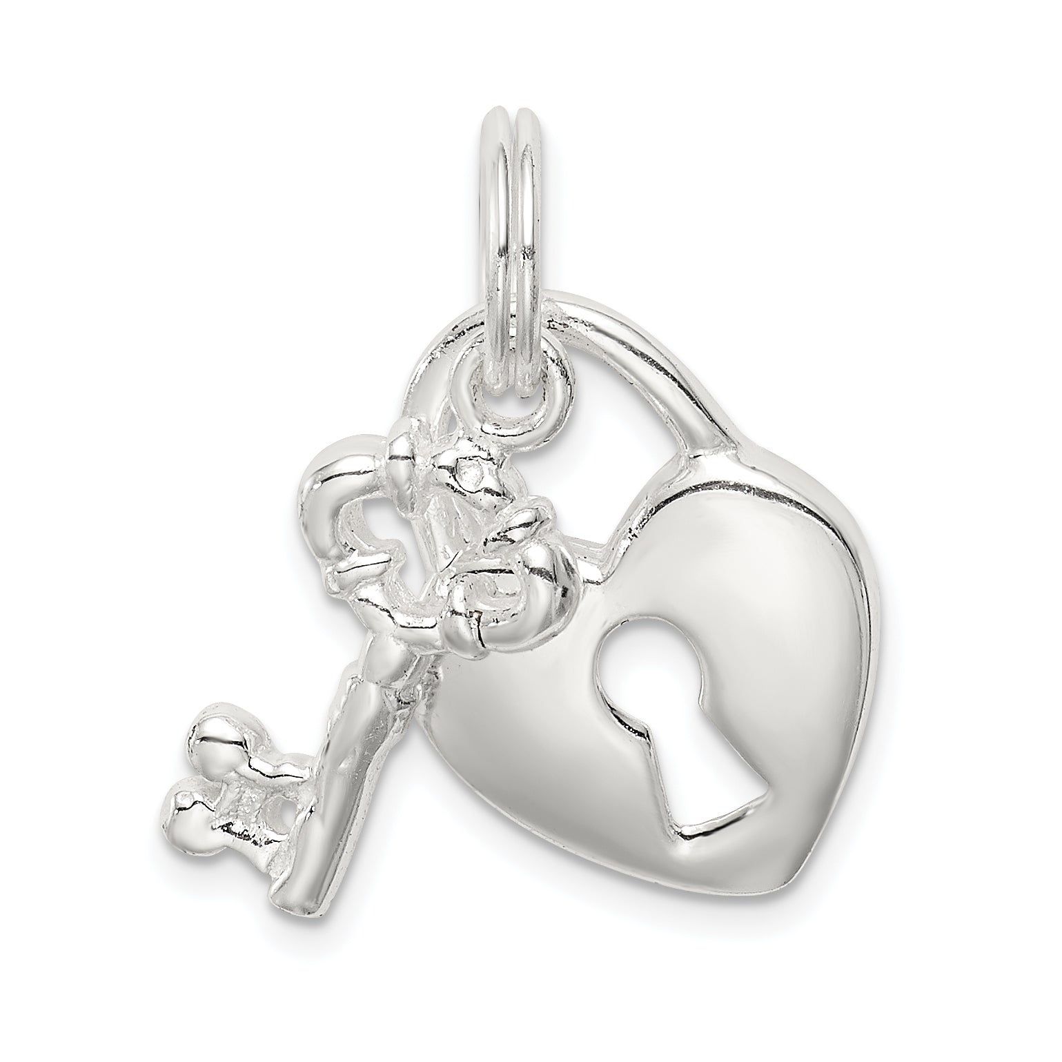 Sterling Silver Rhodium-plated Heart & Key Charm Main image