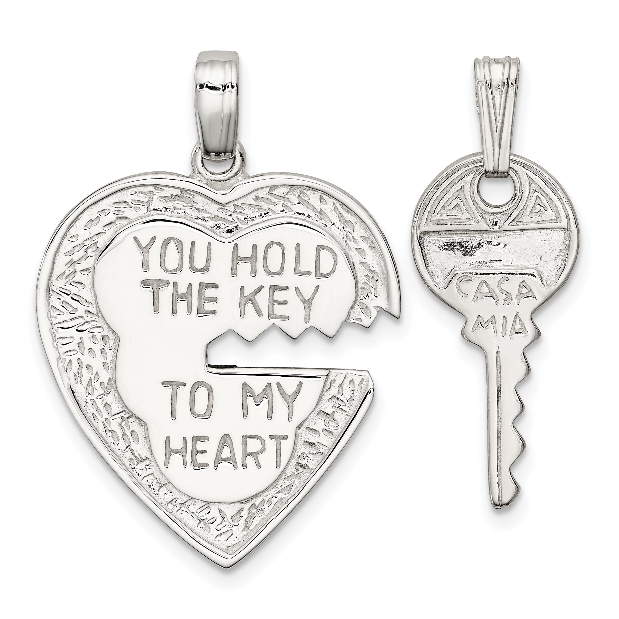 Sterling Silver Heart and Key Charms Main image