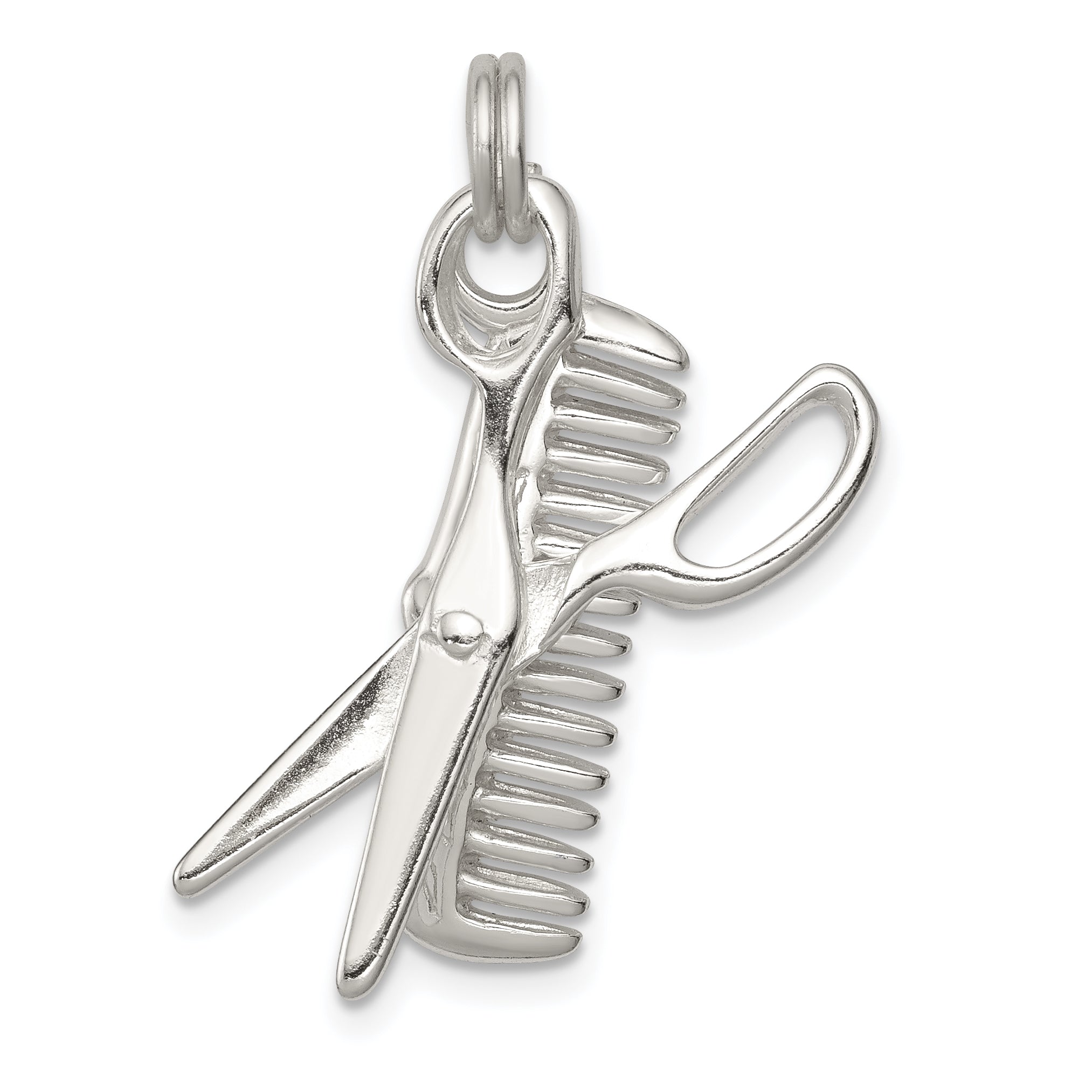 Sterling Silver Rhodium-plated Comb & Scissor Charm Main image