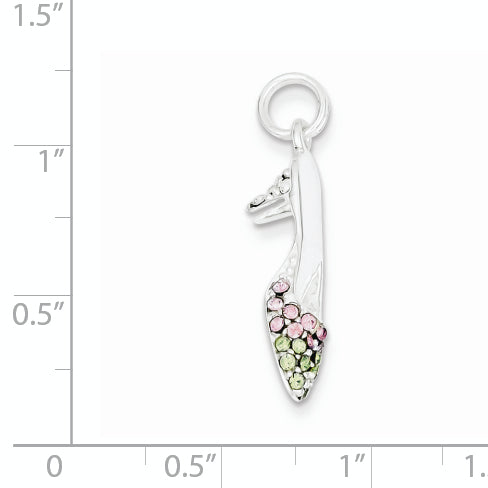 Sophia Jewelers Sterling Silver High Heel Shoe Charm with Pink & Green CZ Secondary image
