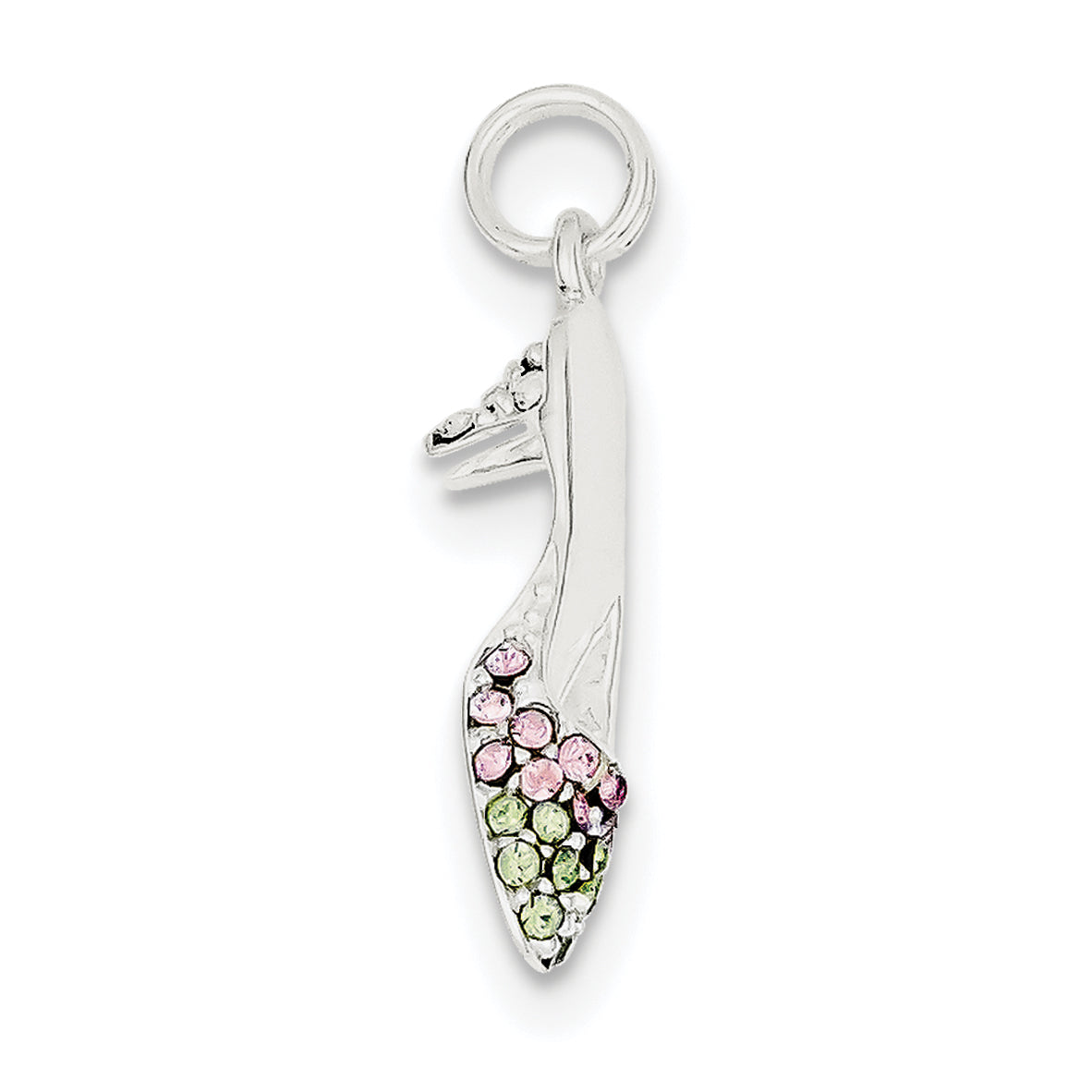 Sterling Silver Pink & Green CZ High Heel Shoe Charm Main image