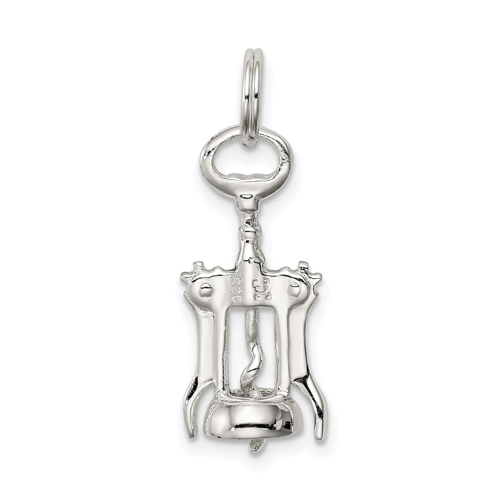 Sterling Silver 925 Wine Bottle Opener Charm, Polished 3D Design