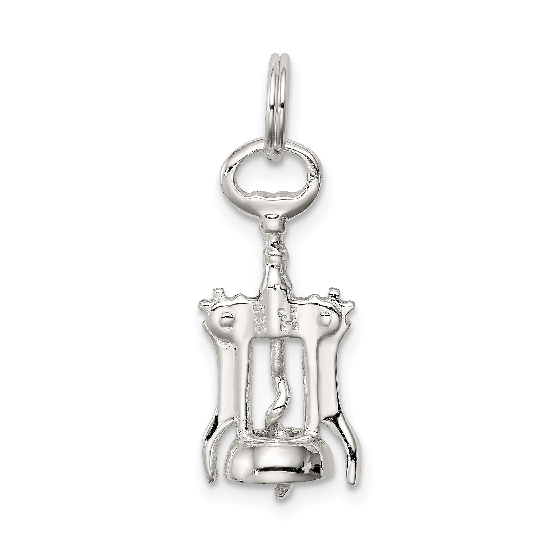 Sterling Silver 925 Wine Bottle Opener Charm, Polished 3D Design