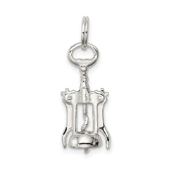 Sterling Silver 925 Wine Bottle Opener Charm, Polished 3D Design