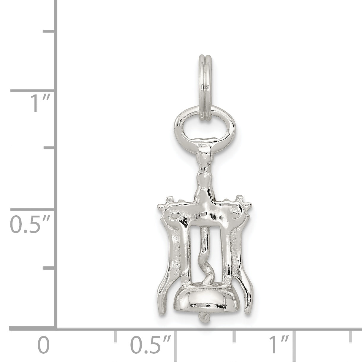 Sterling Silver 925 Wine Bottle Opener Charm, Polished 3D Design
