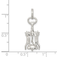 Sterling Silver 925 Wine Bottle Opener Charm, Polished 3D Design