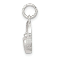 Sterling Silver Claddagh Charm with Green CZ Rhodium-Plated Finish