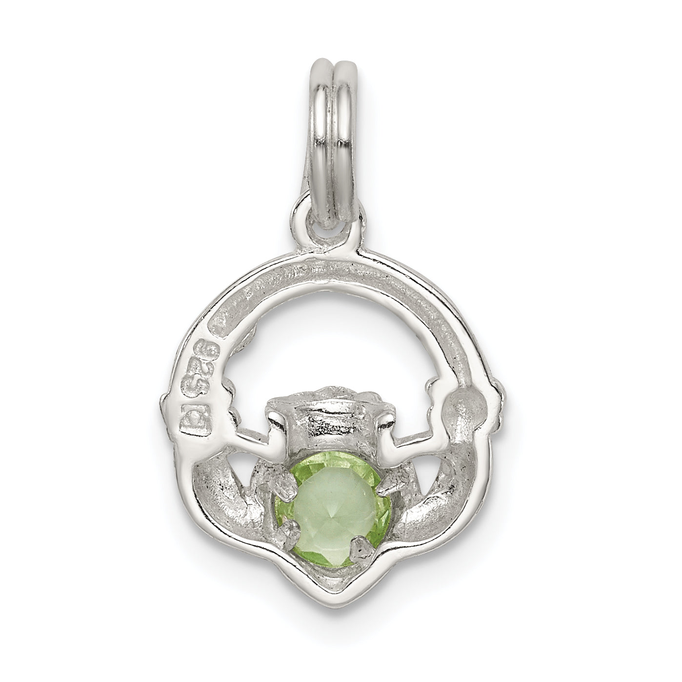 Sterling Silver Claddagh Charm with Green CZ Rhodium-Plated Finish