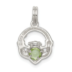 Sterling Silver Claddagh Charm with Green CZ Rhodium-Plated Finish