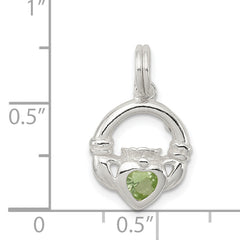 Sterling Silver Claddagh Charm with Green CZ Rhodium-Plated Finish