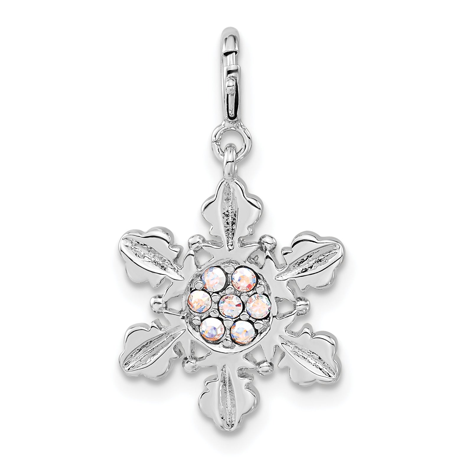 Sterling Silver Iridescent Crystal Snowflake w/ Spring Ring Clasp Charm Main image