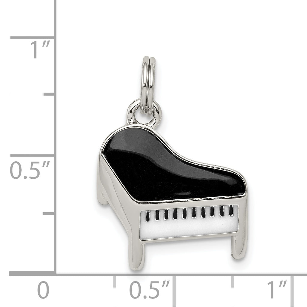 Sophia Jewelers Sterling Silver Enameled Piano Charm with Rhodium Polish