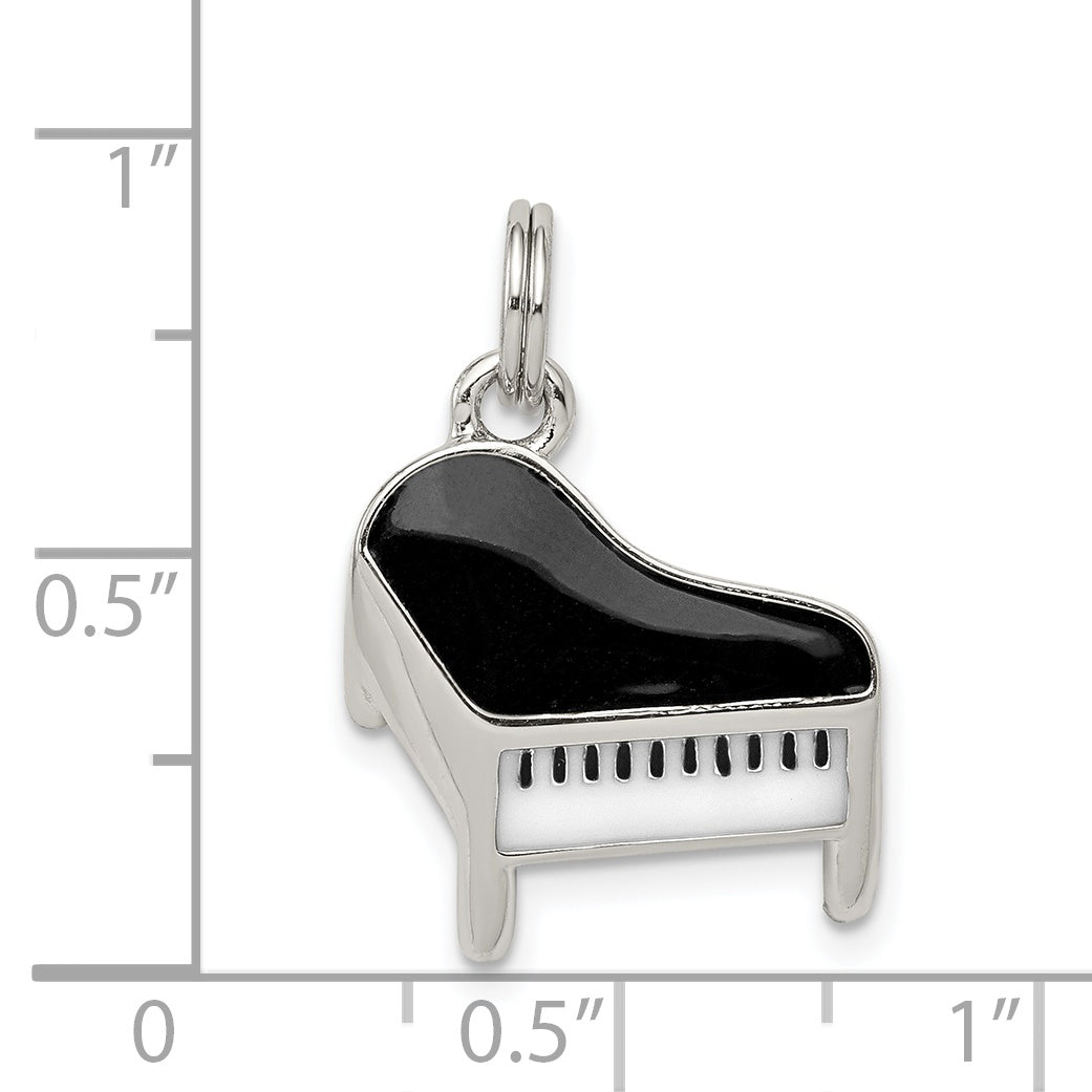 Sophia Jewelers Sterling Silver Enameled Piano Charm with Rhodium Polish