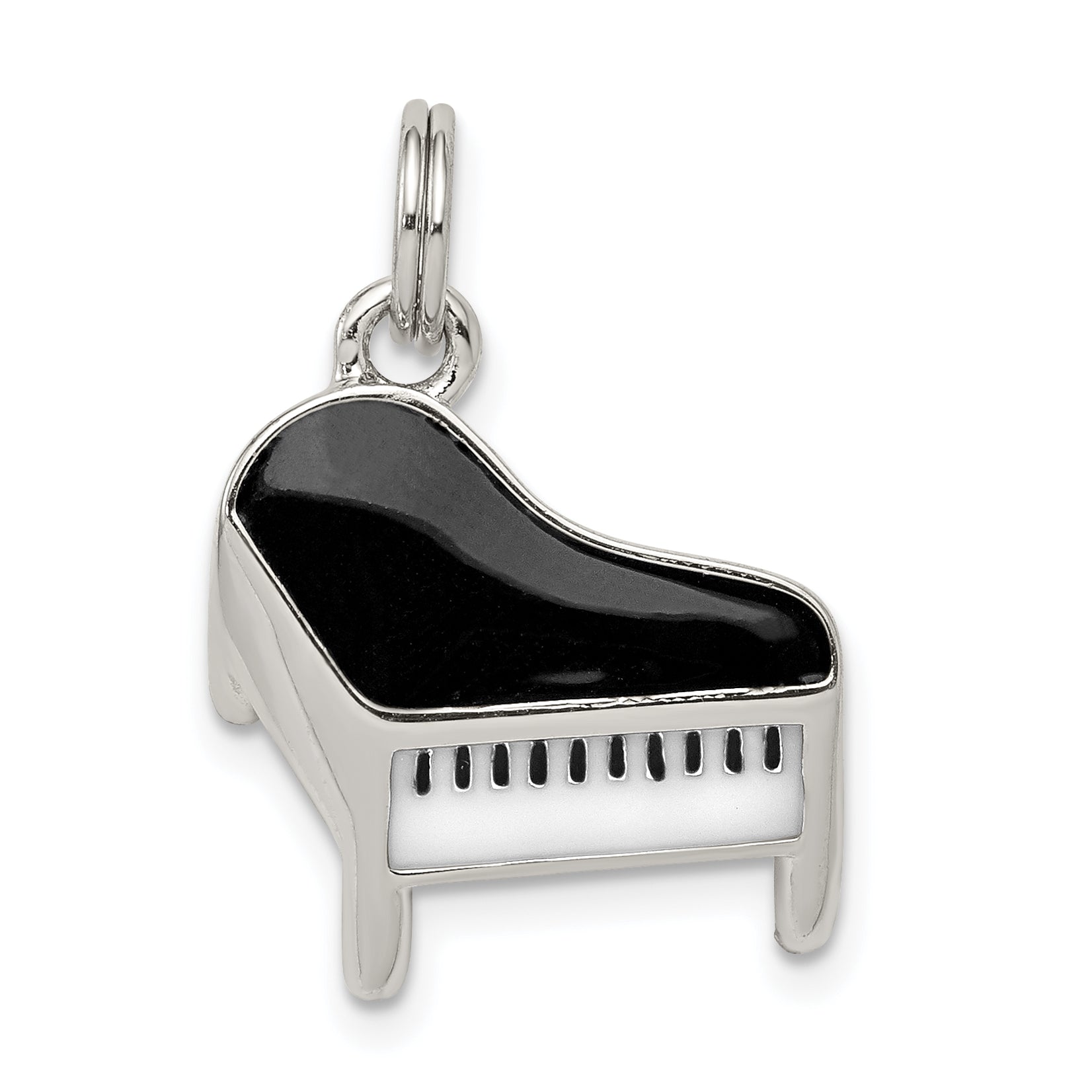 Sterling Silver Rhodium-plated Enameled Piano Charm Main image