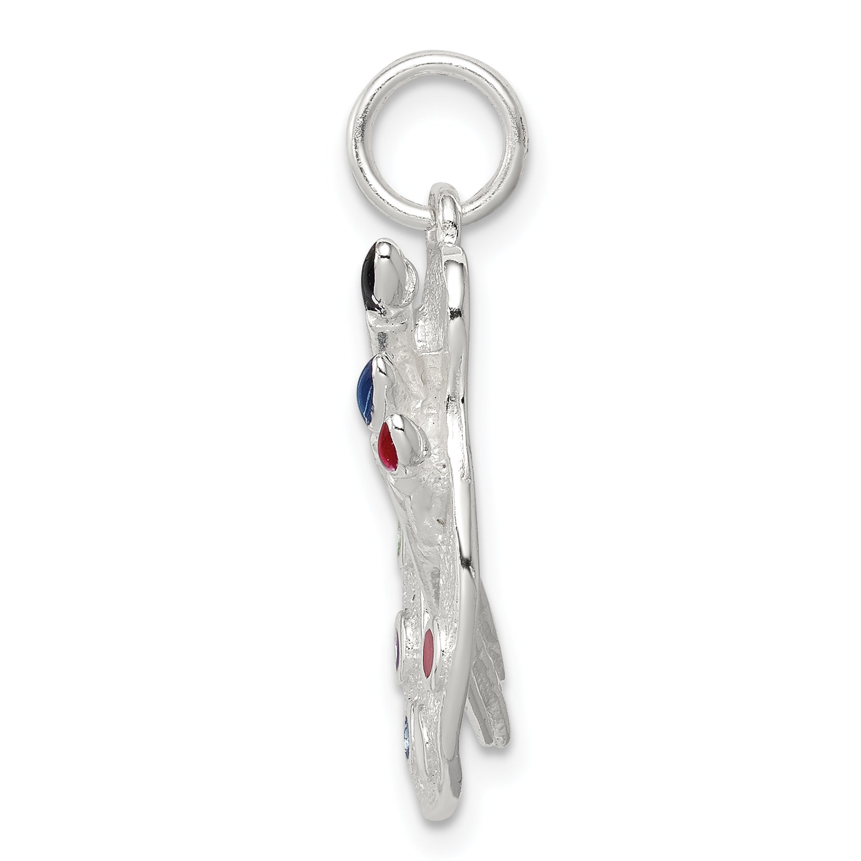 Sterling Silver 925 Enameled Artist Palette Charm Polished Rhodium Finish