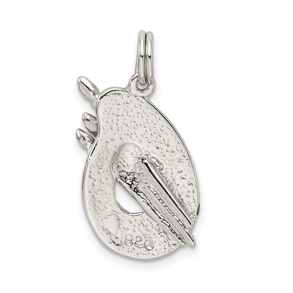 Sterling Silver 925 Enameled Artist Palette Charm Polished Rhodium Finish