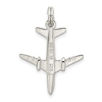 Sterling Silver 3D Airplane Charm with Polished Rhodium Finish for Men