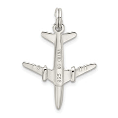 Sterling Silver 3D Airplane Charm with Polished Rhodium Finish for Men