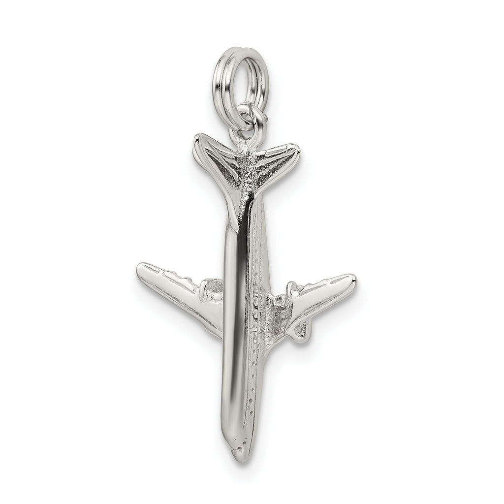 Sterling Silver 3D Airplane Charm with Polished Rhodium Finish for Men