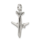Sterling Silver 3D Airplane Charm with Polished Rhodium Finish for Men