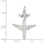 Sterling Silver 3D Airplane Charm with Polished Rhodium Finish for Men