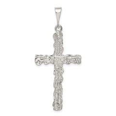 Sterling Silver 925 Diamond-Cut Cross Pendant with Polished Anti-Tarnish Finish