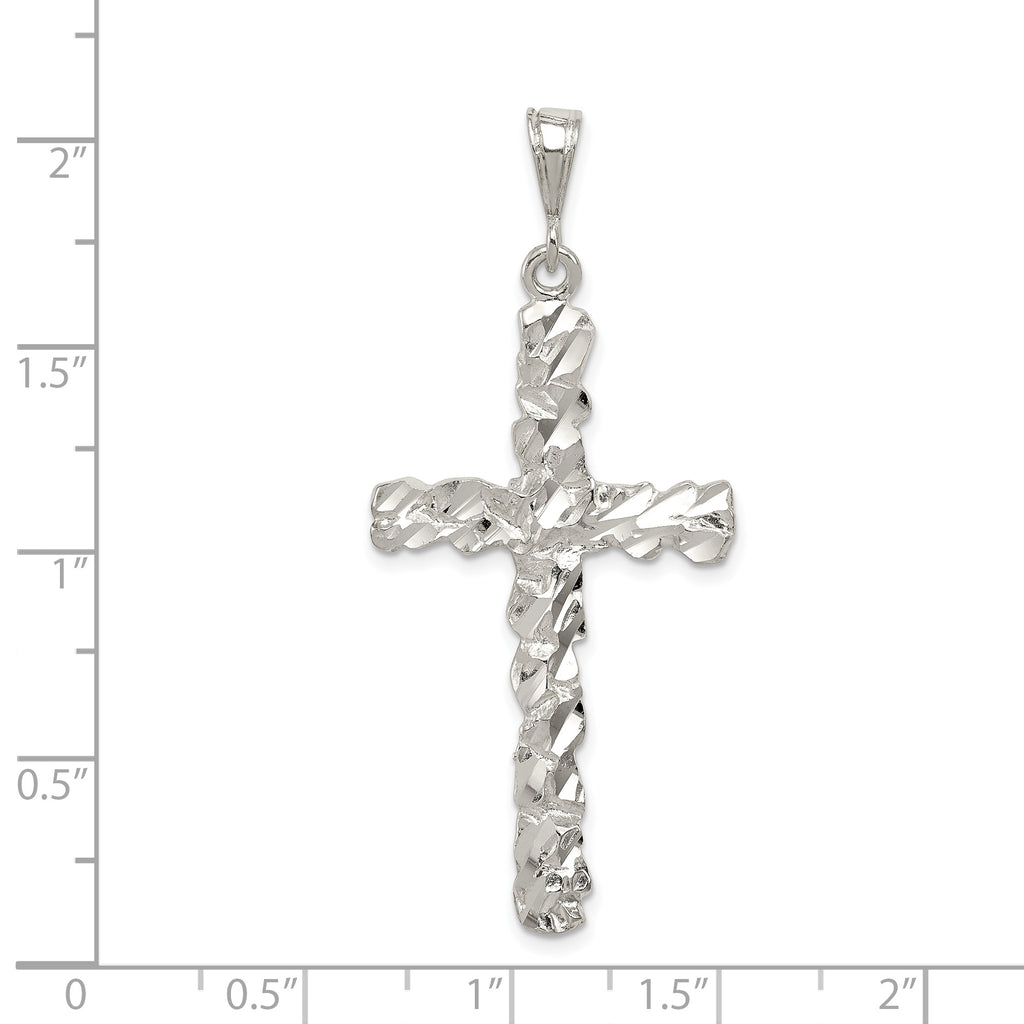 Sterling Silver 925 Diamond-Cut Cross Pendant with Polished Anti-Tarnish Finish