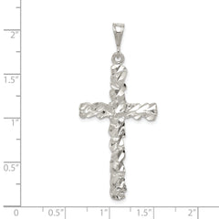 Sterling Silver 925 Diamond-Cut Cross Pendant with Polished Anti-Tarnish Finish