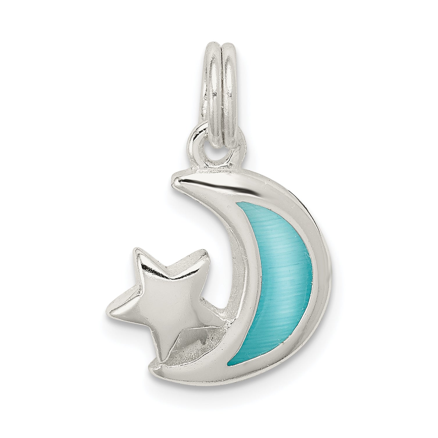 Sterling Silver Blue Enameled Moon & Star Charm Main image