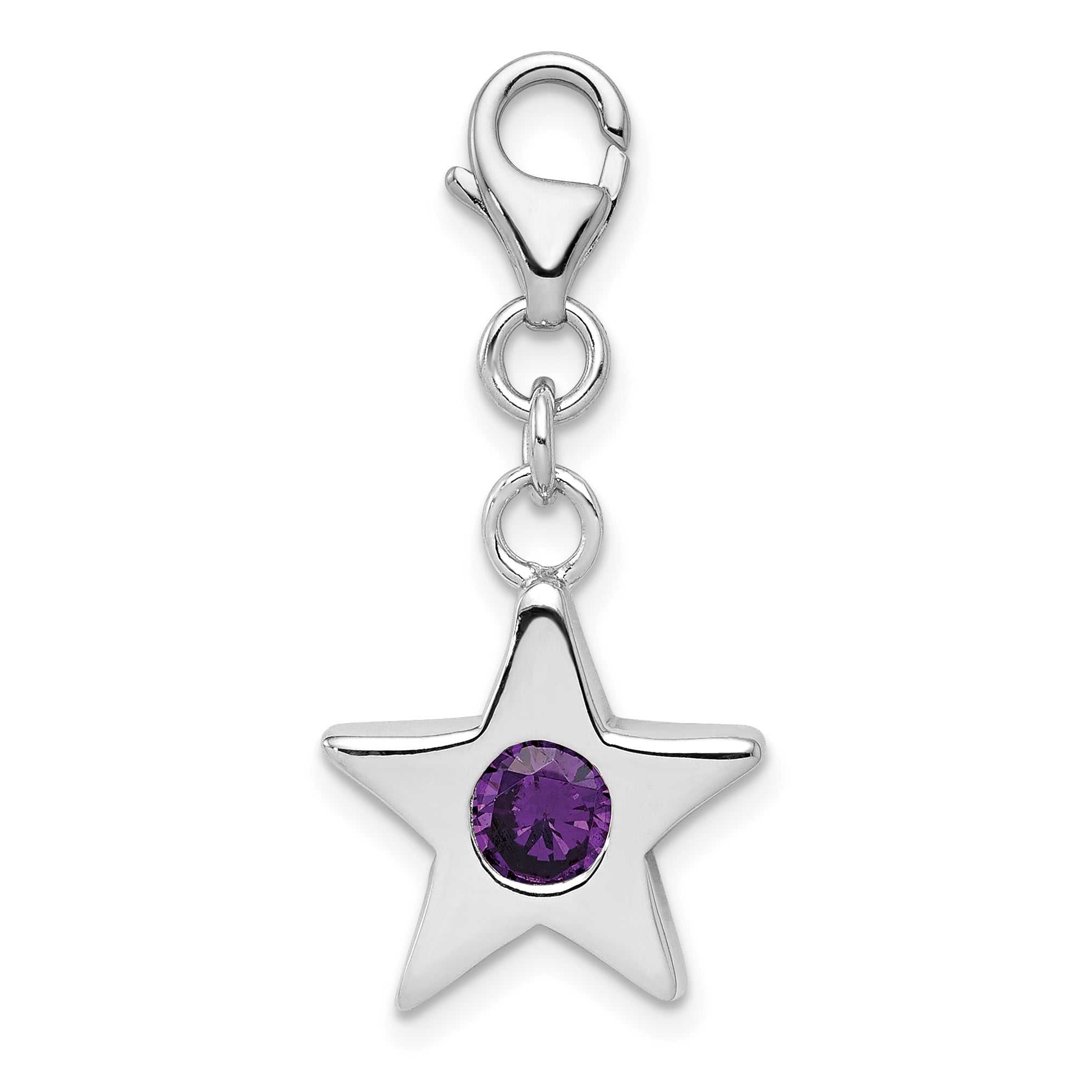 Sterling Silver Rhodium-plated February CZ Birthstone Star Charm Main image