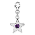 Sterling Silver Rhodium-plated February CZ Birthstone Star Charm