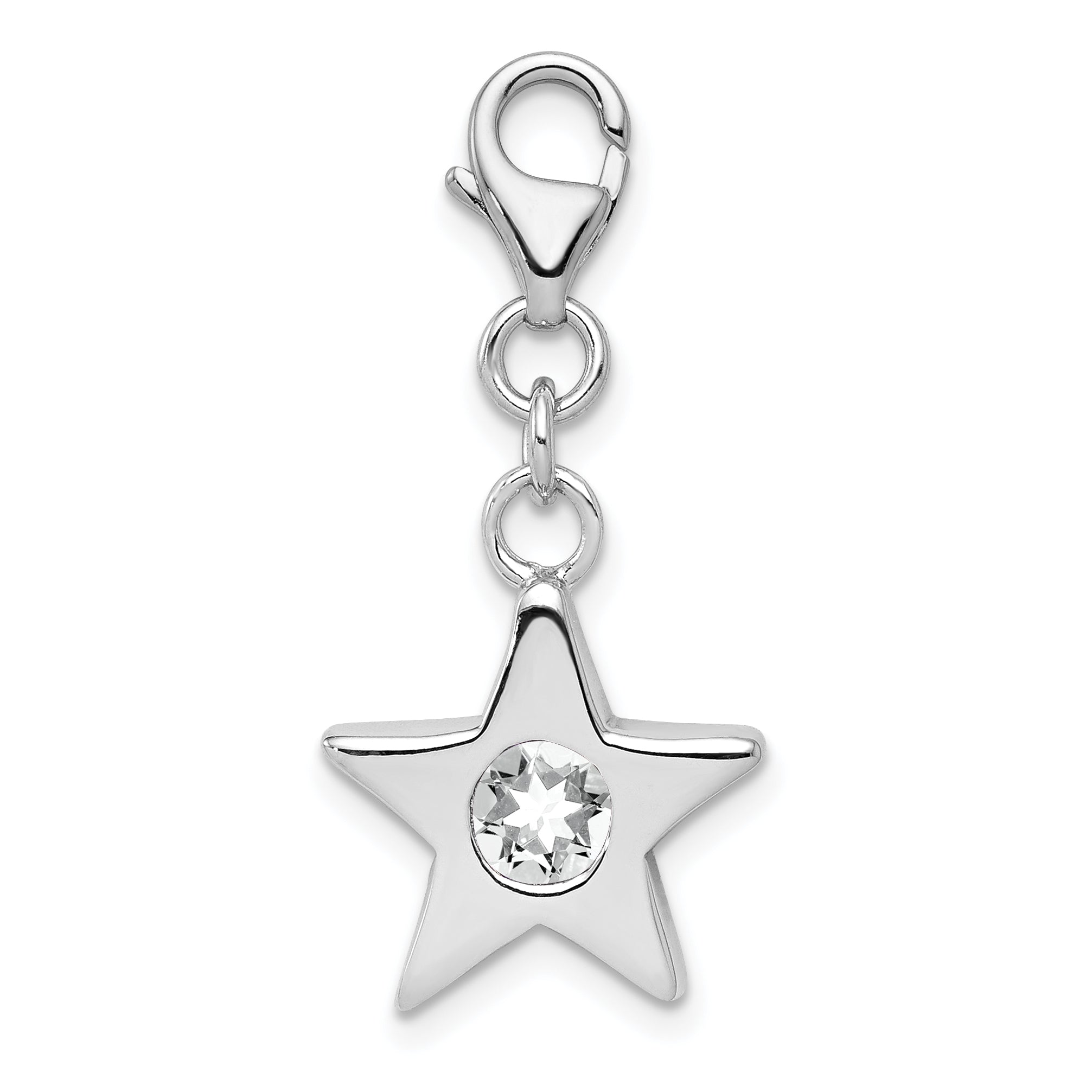 Sterling Silver Rhodium-plated April CZ Birthstone Star Charm Main image