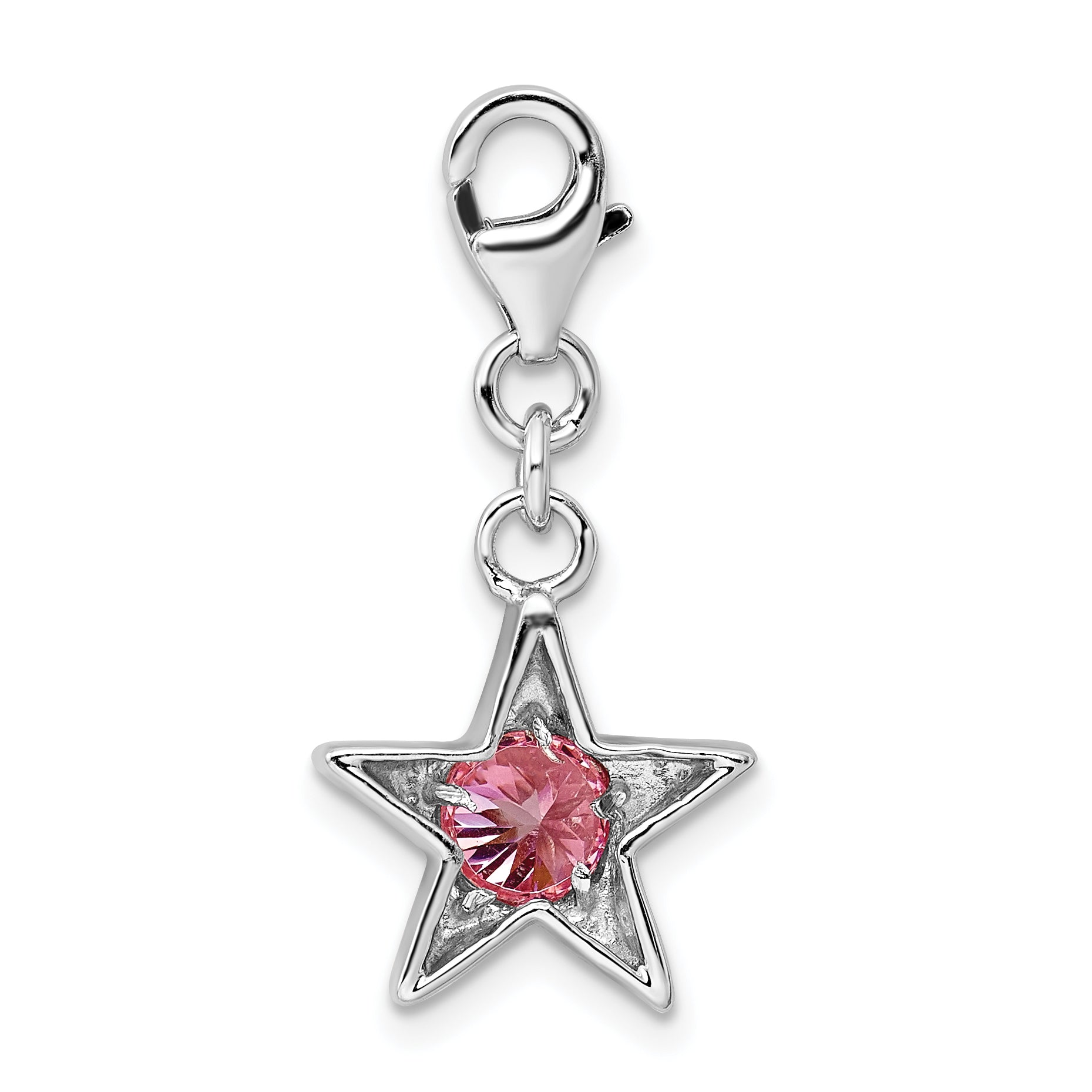 Sterling Silver 925 October Pink CZ Birthstone Star Pendant Elegant Charm